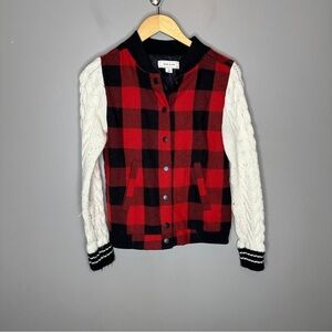 Adam Levine Plaid and knit varsity jacket